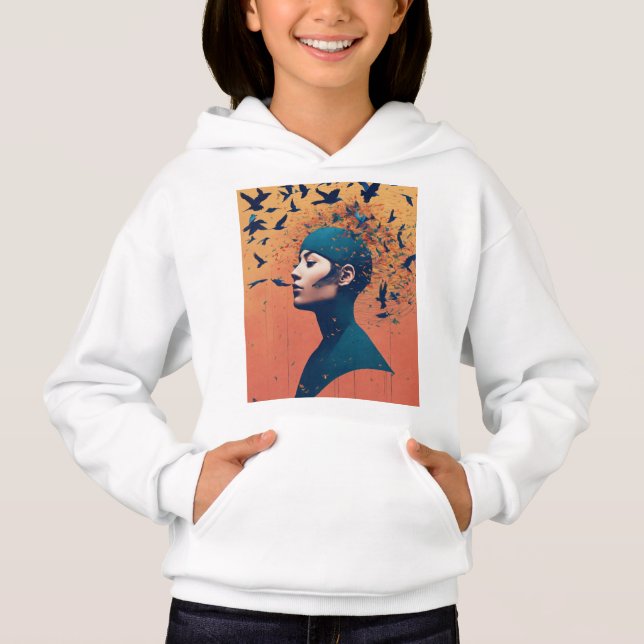 Frauen mit Vögeln in Fli T-Shirt Hoodie (Vorderseite)