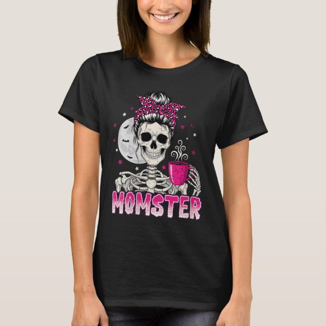 Frauen Momster Skull Mama Kaffee Lover Halloween M T-Shirt (Vorderseite)