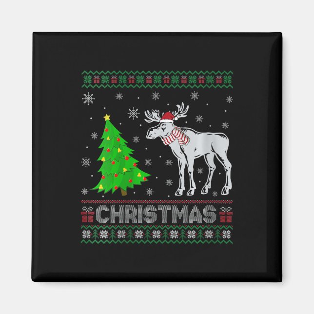 Frauen Moose Xmas Tree Lighting Ugly Weihnachtssch Magnet (Vorne)