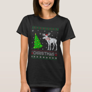Frauen Moose Xmas Tree Lighting Ugly Weihnachtssch T-Shirt