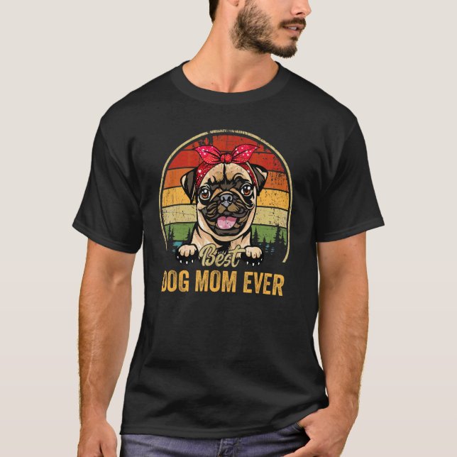Frauen Mops Beste Hunde Mama je Retro Mama Mutter  T-Shirt (Vorderseite)