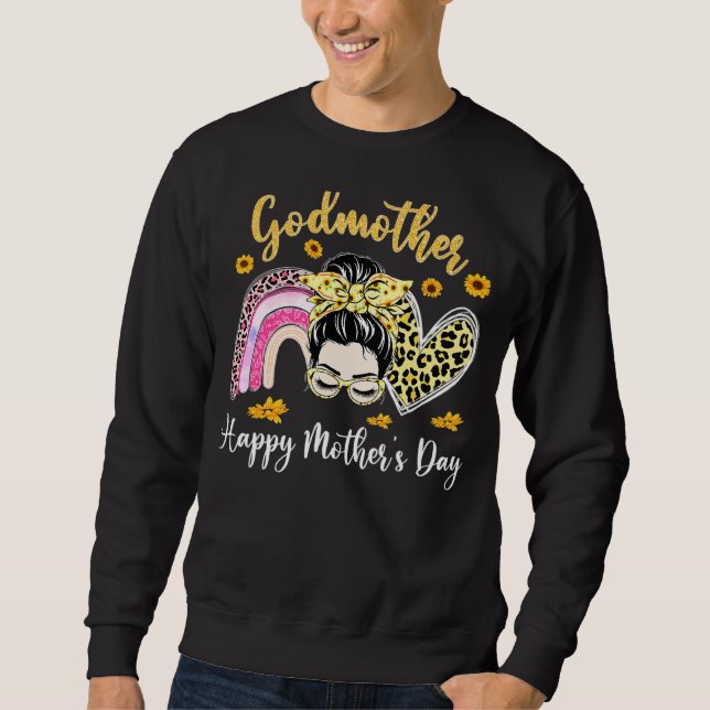 Frauen Muttertag Regenbogen Leopard Messy Bun Godm Sweatshirt (Vorderseite)