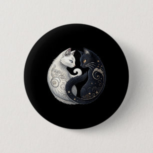Frauen Mystisches Yin Yang Katze Symbol Schwarz We Button