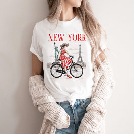 Frauen New York T-Shirt, Fahrrad, Eiffelturm T-Shirt