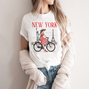 Frauen New York T-Shirt, Fahrrad, Eiffelturm T-Shirt