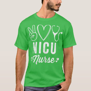 Frauen NICU Nurse Niedlich Heart Stethoscope Vinta T-Shirt