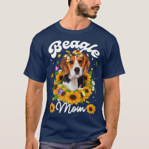 Frauen Niedlich Beagle Hunde Mama Sonnenblumen Müt T-Shirt