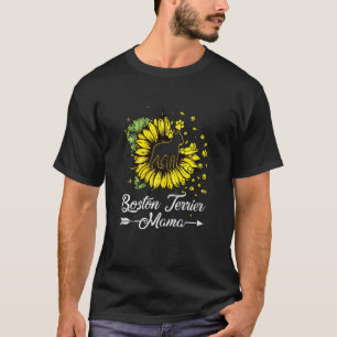 Frauen Niedlich Boston Terrier Mama Sunflower Dog  T-Shirt