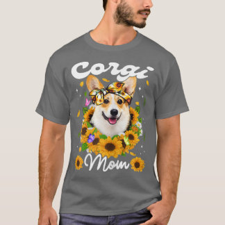 Frauen Niedlich Corgi Hund Mama Sonnenblumen Mütte T-Shirt
