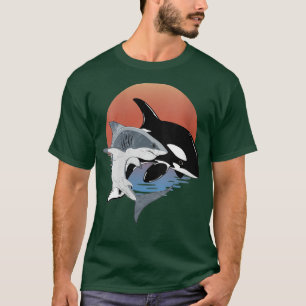 Frauen Niedlich Orca Wal und Hai bei Sonnenunterga T-Shirt