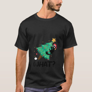 Frauen Niedliche schwarze Katze Pushing Christmas  T-Shirt