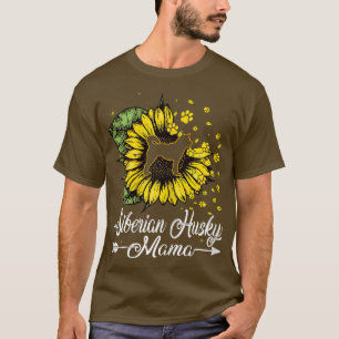 Frauen Niedliche sibirische Husky Mama Sonnenblume T-Shirt
