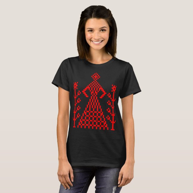 Frauen Nordic Geometric Tree Tee - Rot Abstract (Vorne ganz)
