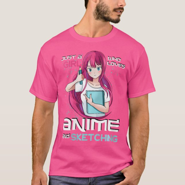 Frauen nur ein Mädchen, das Anime und Skizzen Lieb T-Shirt (Vorderseite)