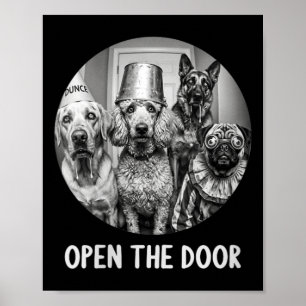 Frauen öffnen die Tür Zombie-Hunde Lustiger Hallow Poster