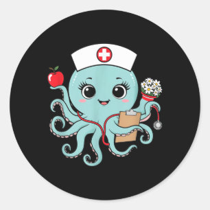 Frauen Oktopus Krankenschwester Süße Tier Pflege C Runder Aufkleber