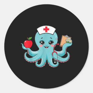 Frauen Oktopus Krankenschwester Süße Tierkrankenpf Runder Aufkleber