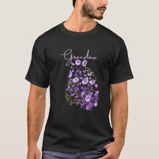 Frauen Oma Lila Blumenstrauß Mit Schmetterling T-Shirt