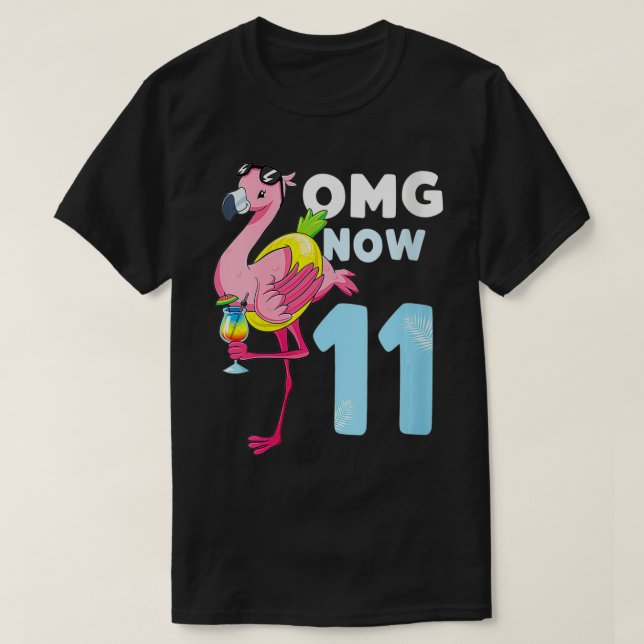 Frauen OMG jetzt 11 Jahre Girl Flamingo 11. Geburt T-Shirt (Design vorne)