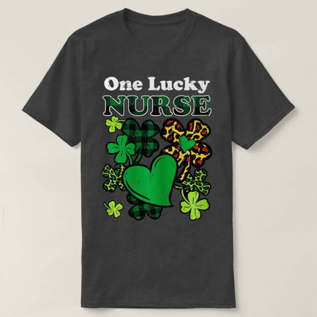 Frauen One Lucky Nurse Leopard Scrub St Patricks D T-Shirt (Design vorne)
