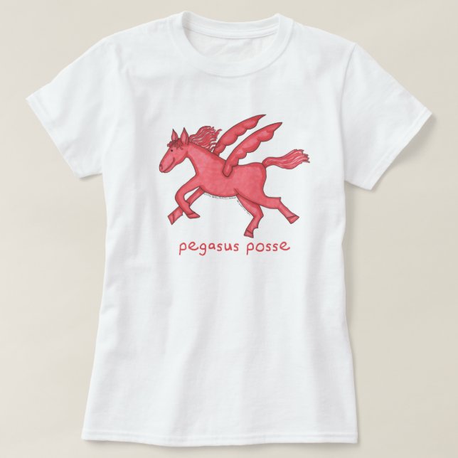 Frauen Pegasus-Gruppen-(verschiedene Arten) weiß T-Shirt (Design vorne)