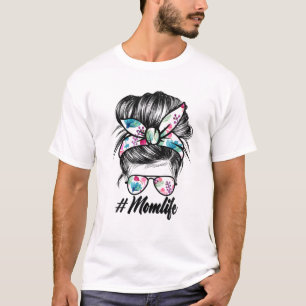Frauen Ph Niedlich Floral Messy Bun Mama Life Mütt T-Shirt