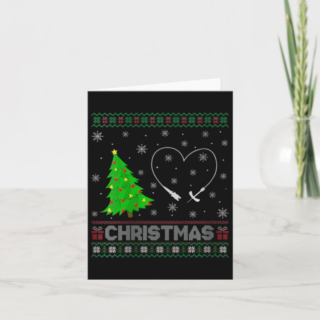 Frauen Phlebotomist Xmas Tree Lighting Ugly Christ Karte (Vorderseite)