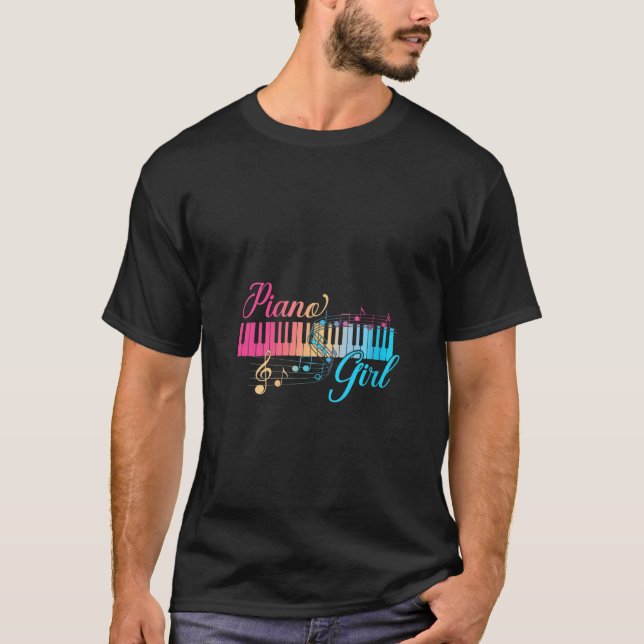 Frauen Piano Girl Colorful Keyboard Grafik Musica T-Shirt (Vorderseite)