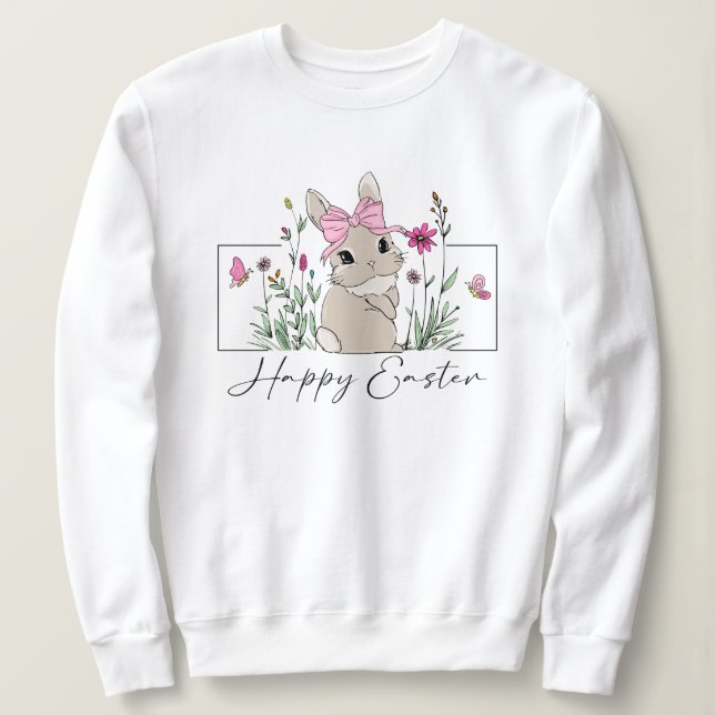 Frauen Pink Floral Happy Ostersonne Sweatshirt (Design vorne)