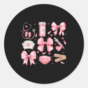 Frauen Pink Retro Krankenpflege Coquette Pink Bow Runder Aufkleber