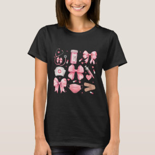 Frauen Pink Retro Krankenpflege Coquette Pink Bow T-Shirt