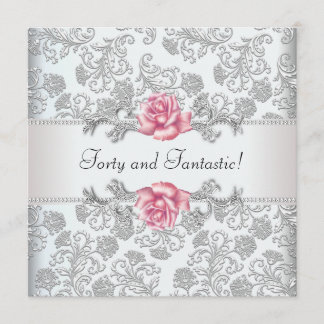 Frauen Pink Rose Damask 40. Geburtstag Party Einladung