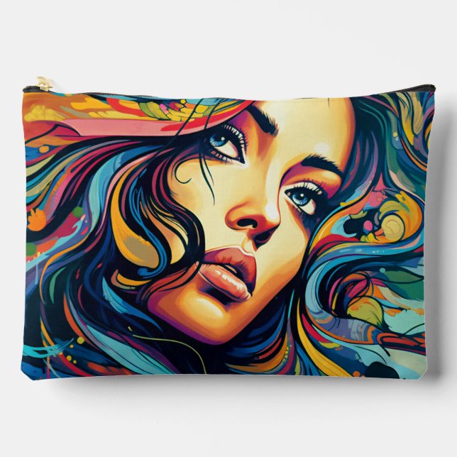 Frauen Pop Art Large Zubehörtasche (Vorderseite)
