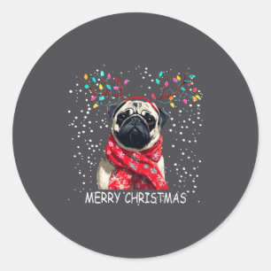 Frauen Pug Hund Xmas Santa Hut F Weihnacht Langarm Runder Aufkleber