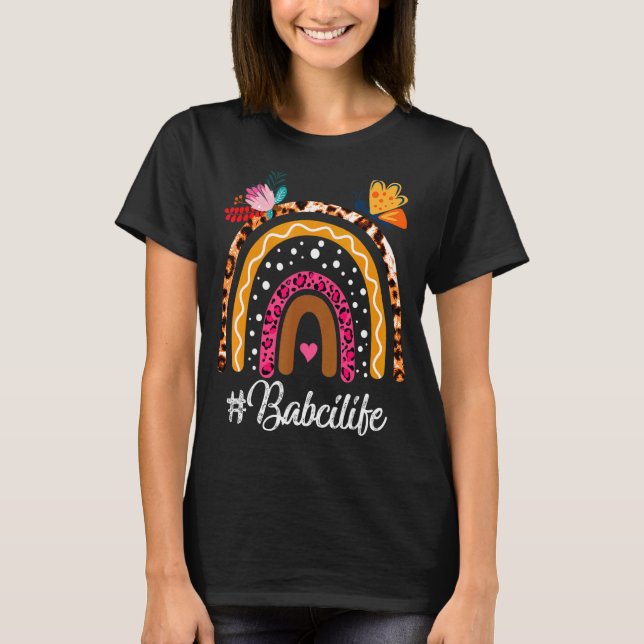 Frauen Regenbogen Leopard Babci Leben für Mutter D T-Shirt (Vorderseite)