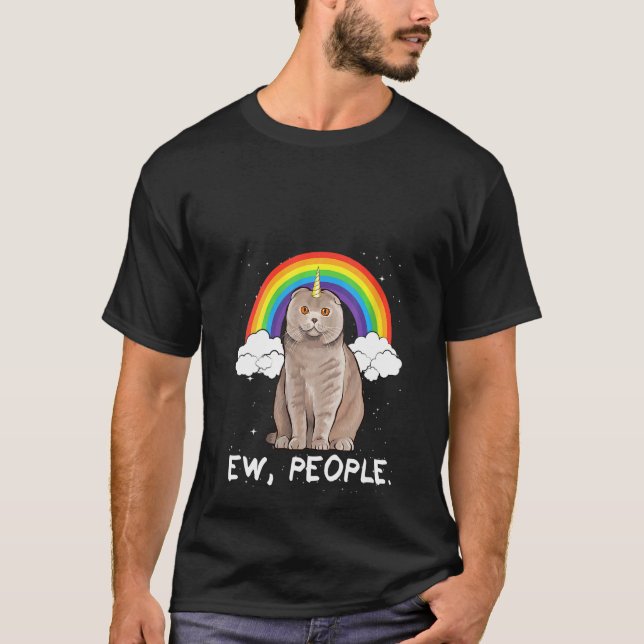 Frauen Regenbogen Scottish Fold Ew Menschen Einhor T-Shirt (Vorderseite)