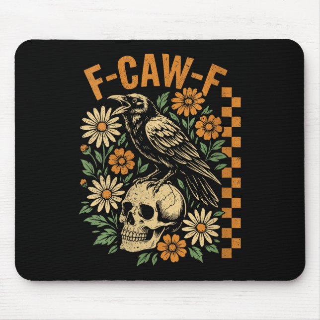 Frauen Retro Black Crow F-caw-f Black Bird Skull F Mousepad (Vorne)