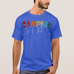 Frauen Retro Hand gezogenes Camping Girl Outdoor F T-Shirt