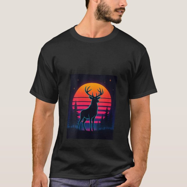 Frauen Retro Hirsche Silhouette Moon Forest Wildli T-Shirt (Vorderseite)