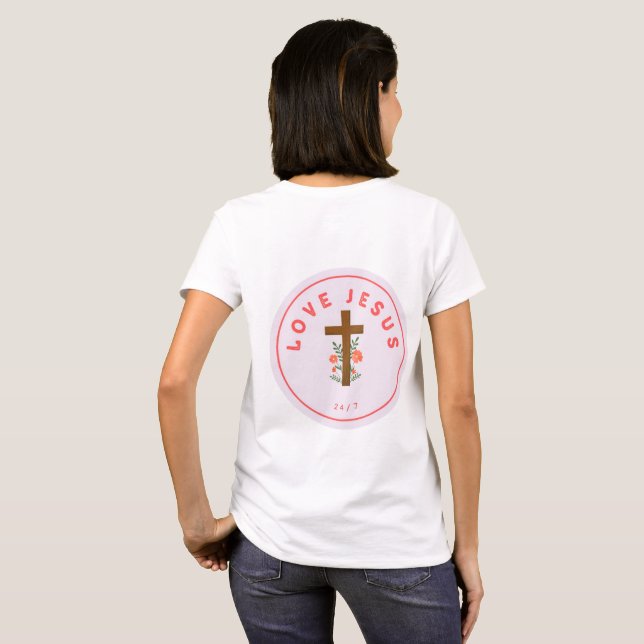 Frauen Rosa Jesus T-Shirt (Schwarz voll)