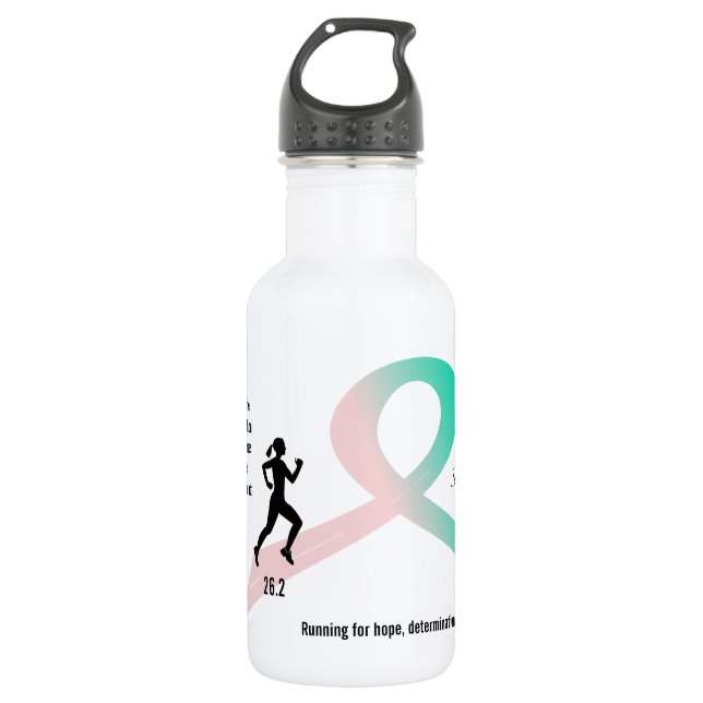 Frauen rosa und aquamariner Marathon-Läufer Edelstahlflasche (Vorderseite)