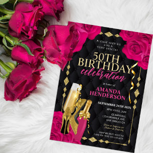 Frauen Rosa und Gold Geburtstag Einladung