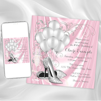 Frauen Rosa und Silver Birthday Party Luxe Einladung
