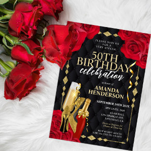 Frauen Rot und Gold zum Geburtstag Einladung