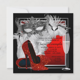 Frauen Rot und Schwarz Masquerade Geburtstagsparty Einladung
