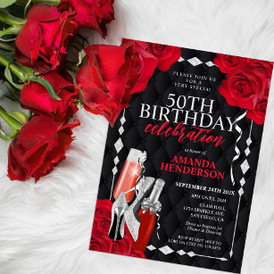 Frauen Rot und Silber Geburtstag Einladung
