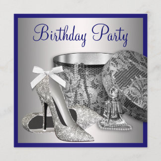 Frauen Royal Blue Silver Geburtstagsparty Einladun Einladung