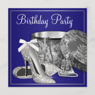 Frauen Royal Blue Silver Geburtstagsparty Einladun Einladung