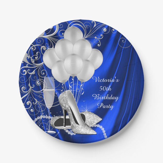 Frauen Royal Blue Silver Shoe Party Paper Teller (Vorderseite)