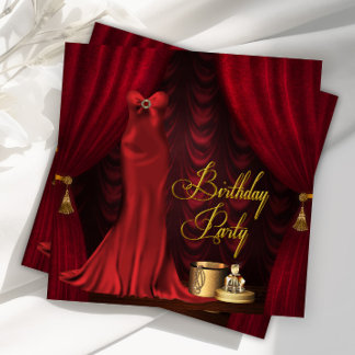 Frauen Ruby Red Gold Geburtstagsparty Einladung